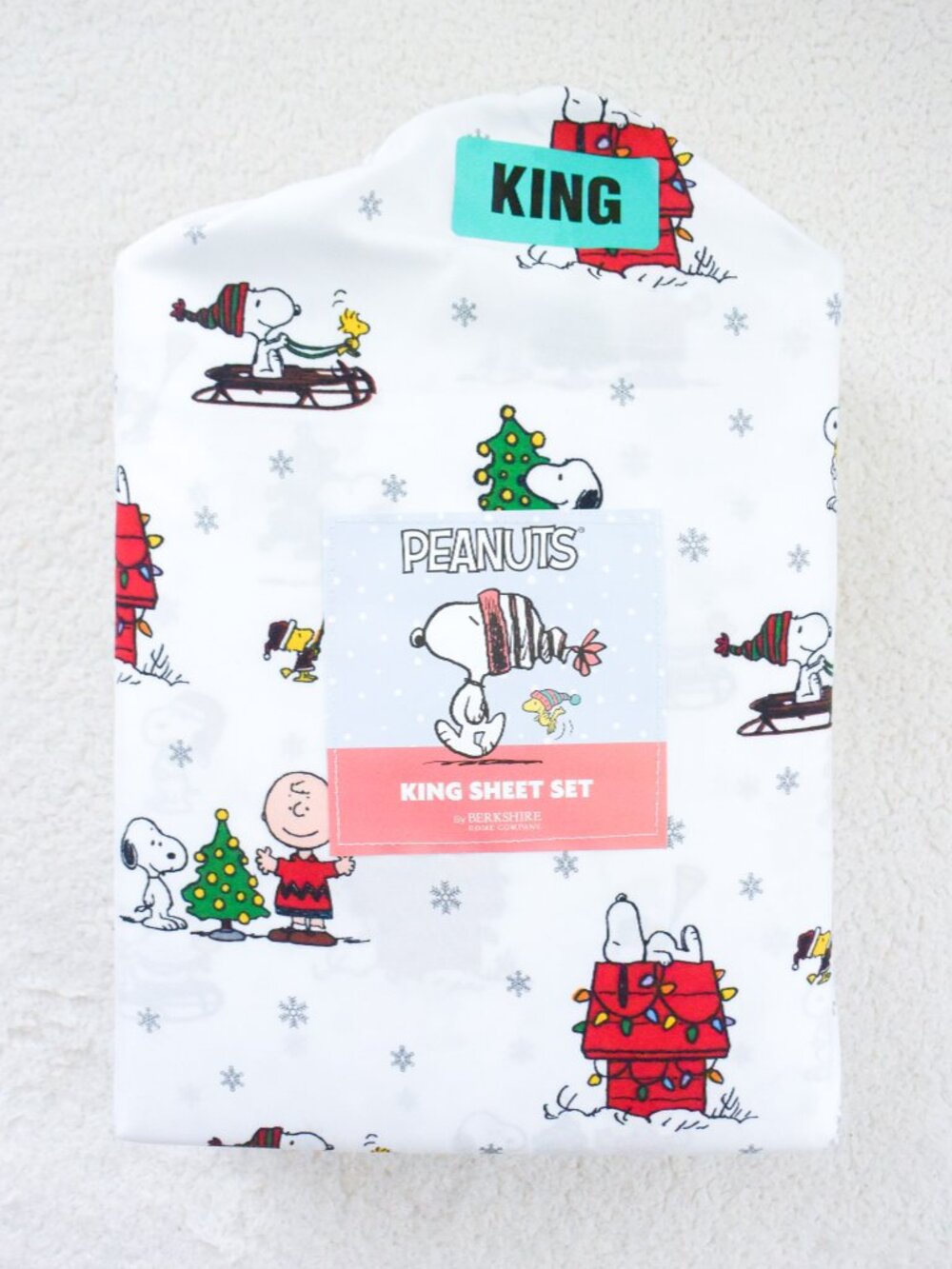 *Peanuts* Berkshire Home Christmas Holiday Snoopy & Woodstock Sheet Set - KING!
